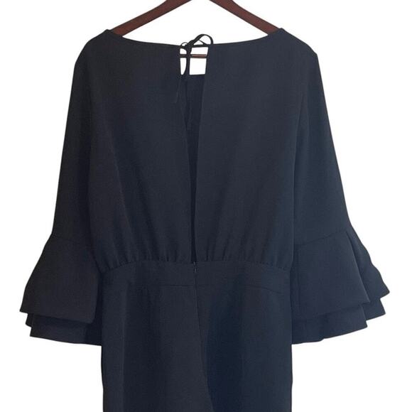 Saks Fifth Avenue Romper Black Open Back 3/4 Length Bell Sleeves Size Medium - Picture 7 of 9
